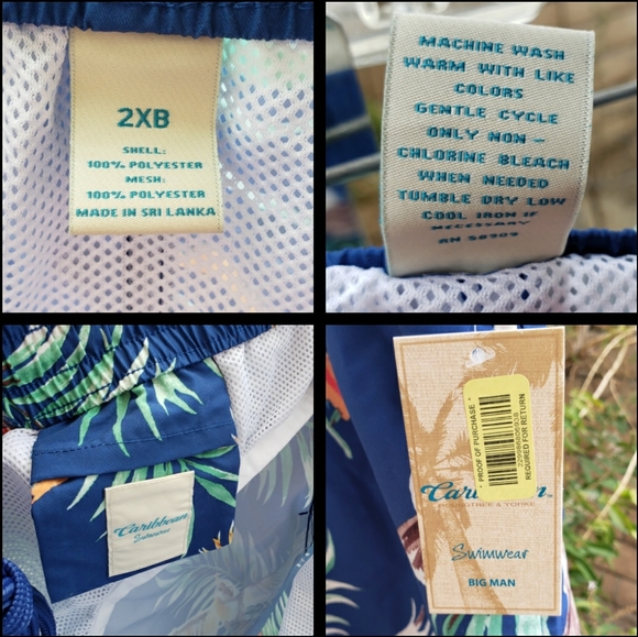 $119 NEW both Men 2XB Caribbean elastic waist swim trunks shorts mesh lining - Picture 6 of 14